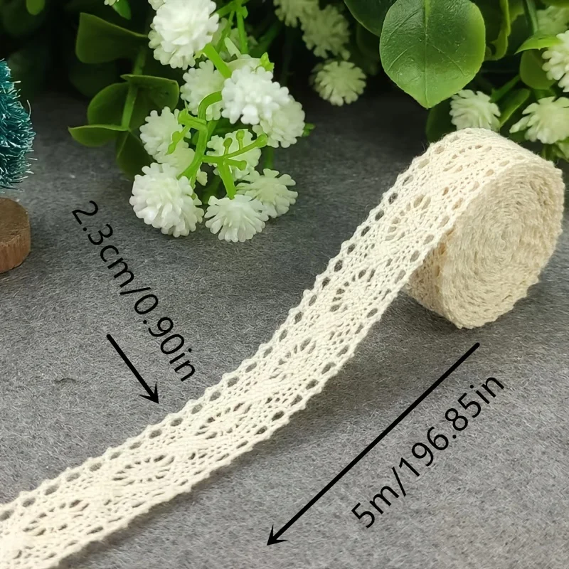 3/5/10M Cotton Lace Trim Vintage Lace Ribbon Crochet Cotton Lace Scalloped Edge White Beige Lace For Sewing Craft Wedding Decor