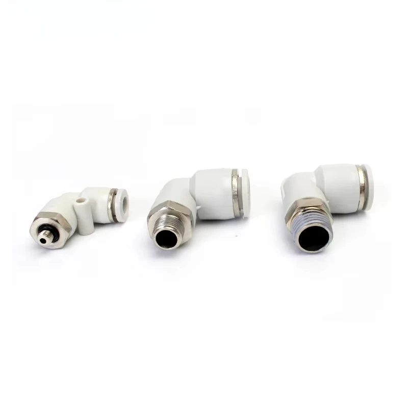 PL Series White Elbow Thread Pneumatic Fitting, Push-On Design for Easy Tube Installation