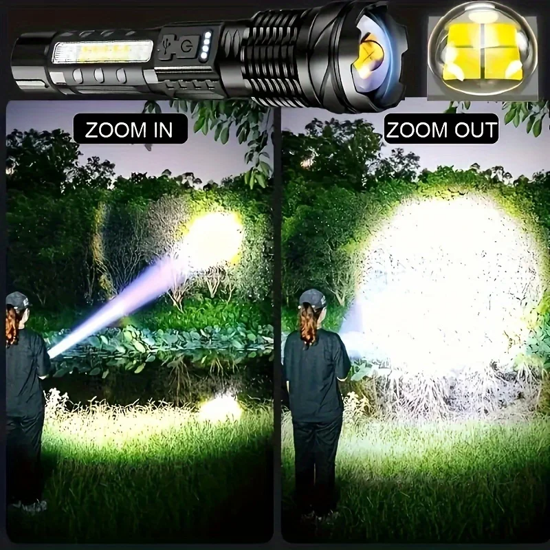 EDC Ultra-Bright LED Flashlight Al alloy P50 Beads 1200mAh 7 Lighting Modes Zoomable Portable Flood Light for Outdoor Camping