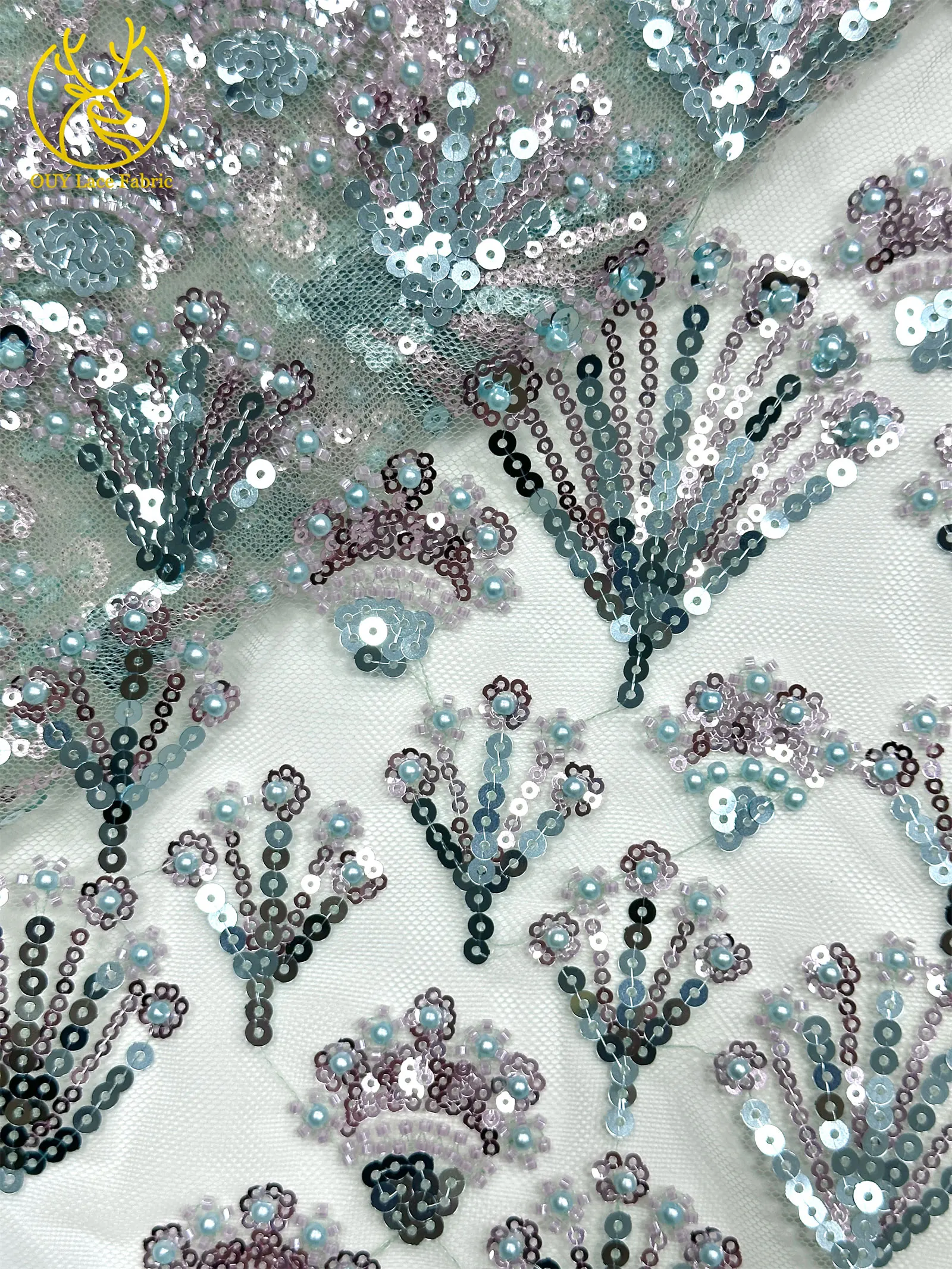 Luxuriöser französischer Perlen-Pailletten-Spitzenstoff 5 Yards Premium Hochzeitsstoff Nigerianischer Bräutigam Bestickter Tüll-Spitzenstoff für Brautkleider – Detail 15