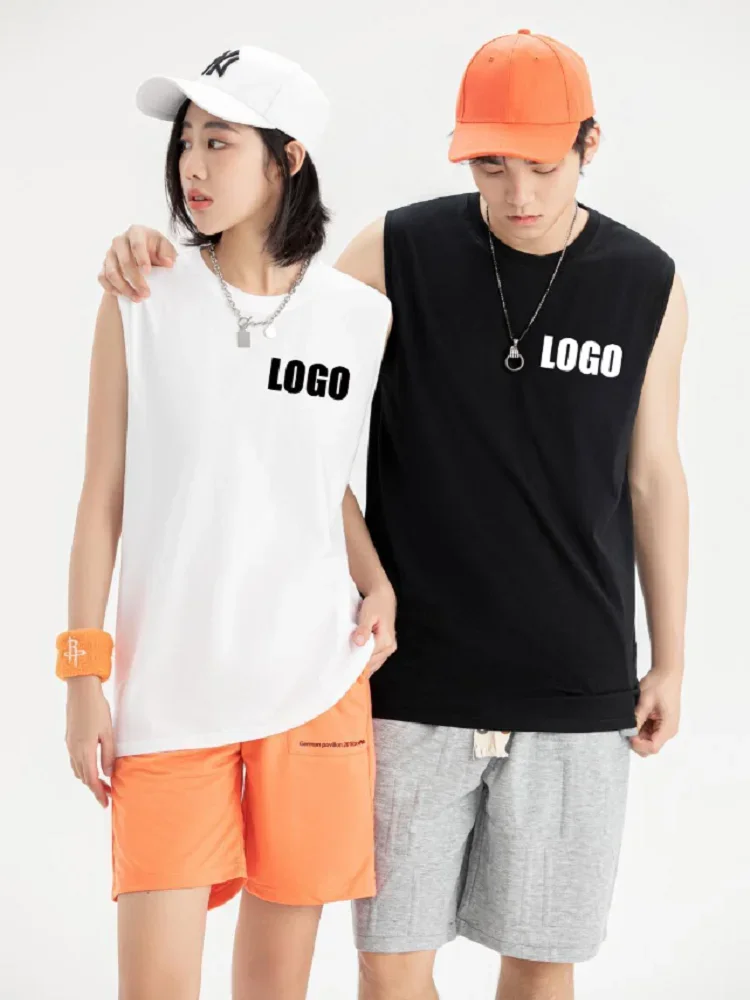

New custom logo DIY design summer cotton vest men's sports and fitness clothing loose fit sleeveless T-shirt