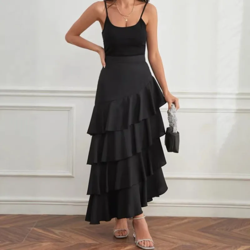 2026 Spring/Summer New European American Style Slim High Waist Irregular Women Skrts Solid Elegant Demeanor Long Skirt Trend