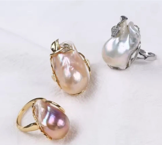 Gorgeous Oversized AAA 13-18mm Natural South Sea Baroque Pearl Ring 925s Sterling Silver Elegant Jewelry