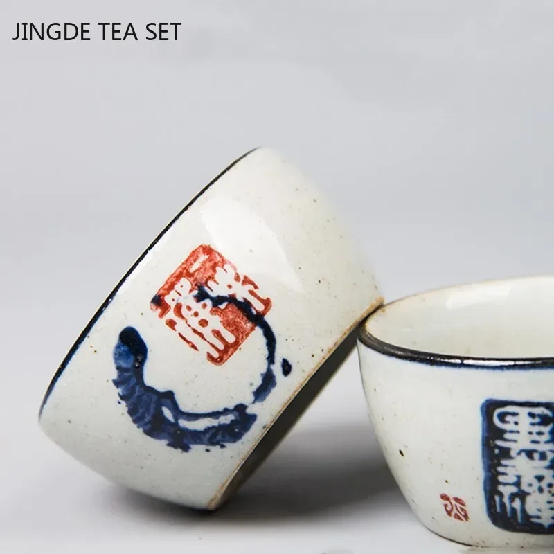 Jingdezhen Ceramic Tea Cup Antique Rough Pottery Teacup Personal Single Cup Hand-painted Master Cup Tradition Tea Bowl Drinkware