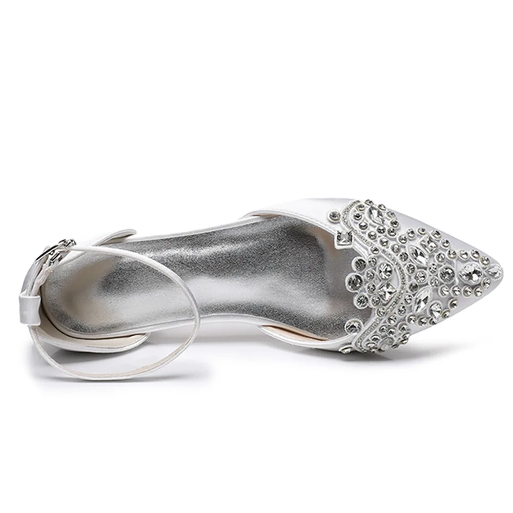 Spring and summer pointed satin rhinestone wristband flat heel wedding shoes square heel low heel 43 large size women's sandals - view 5