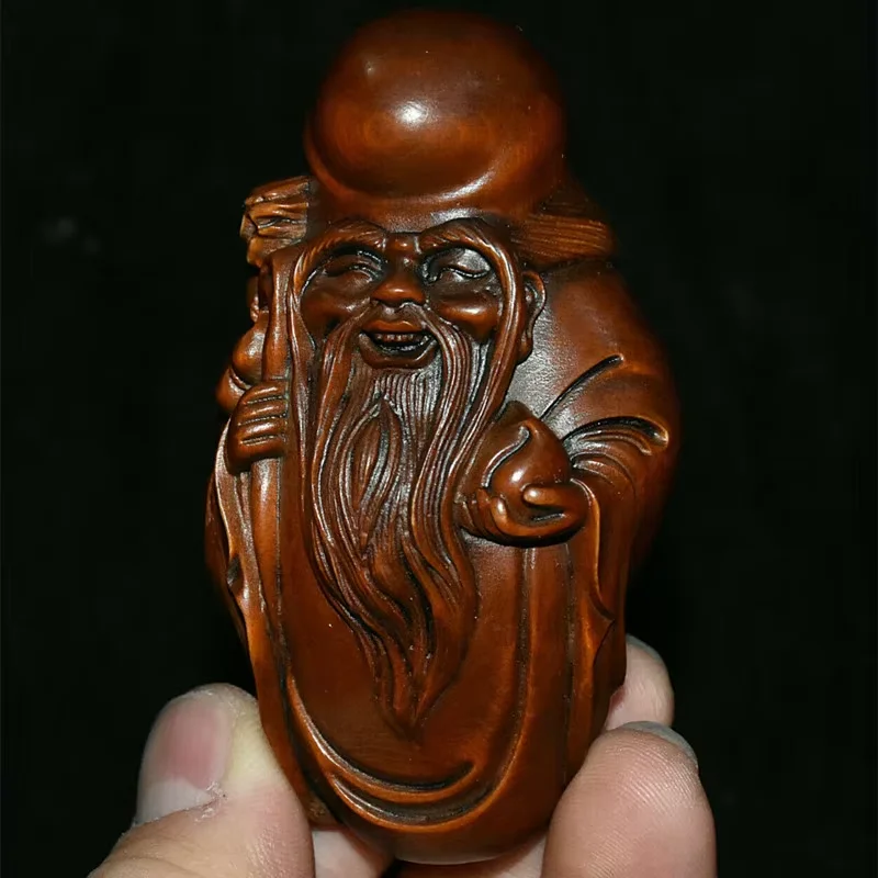 الشعبية الصين خشب البقس الخشب اليد منحوتة التنين القرع الخوخ طول العمر ستار الله تمثال التماثيل والمناحوتات جمع الحلي