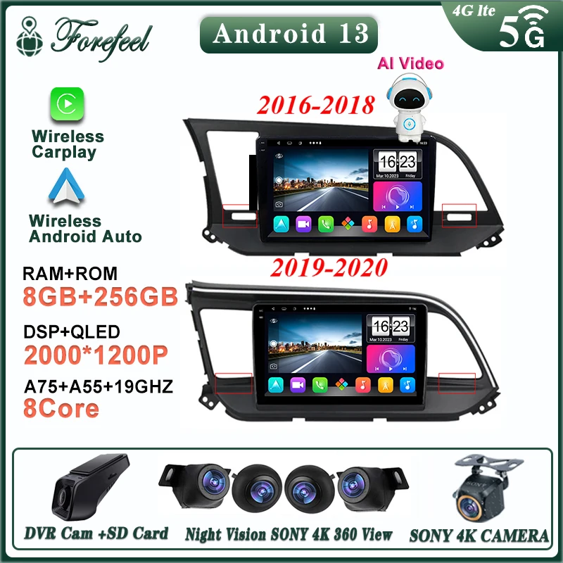 

Car Radio Android 13 For Hyundai Elantra 6 2016-2020 Stereo Multimedia Video Player GPS Navigation Head Unit NO 2DIN DVD Carplay