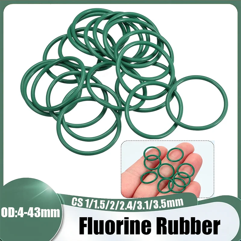 OD4-43mm FKM Green Fluorine Rubber O-Ring Thickness CS 1/1.5/2/2.4/3.1/3.5mm Sealing Gasket Oil Resistant Acid &Alkali Resistant