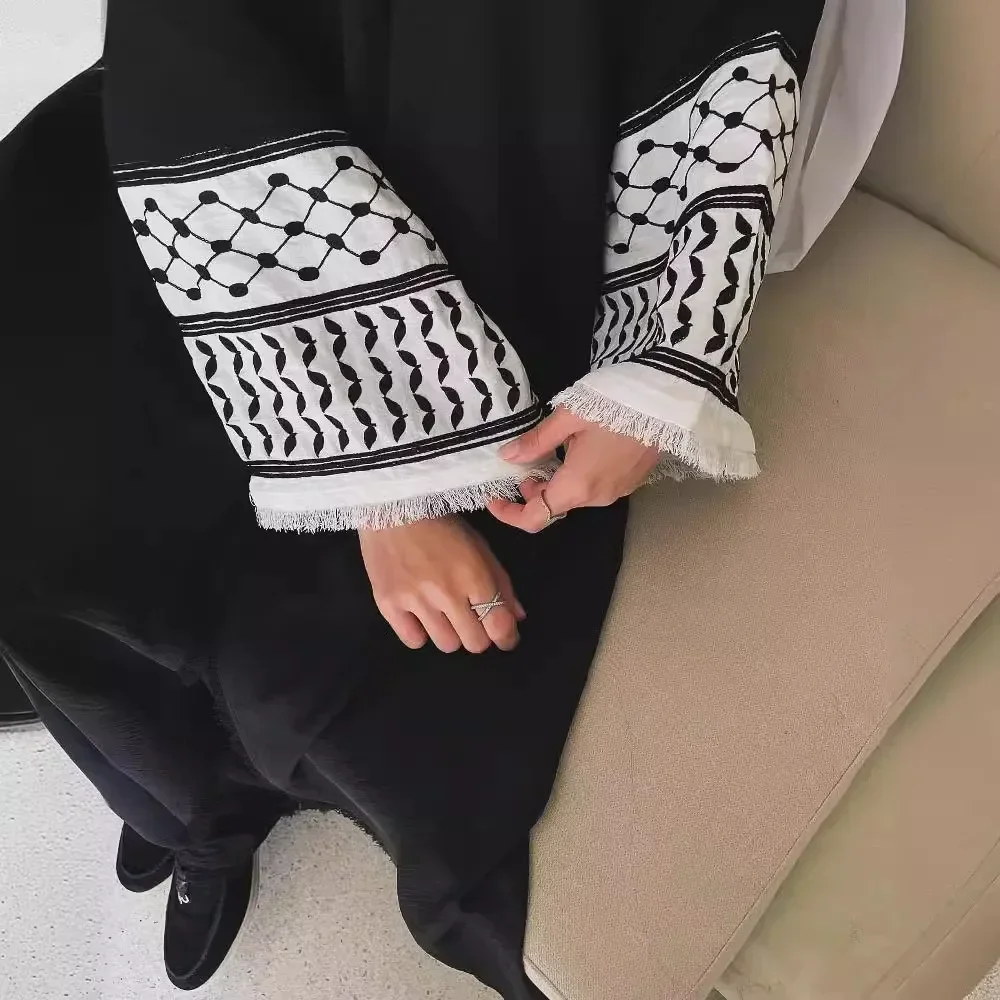 Muslim Women Long Loose Cardigan Dress Islamic Caftan Dubai Middle East Abaya Turkey Embroidered Sleeve Robe
