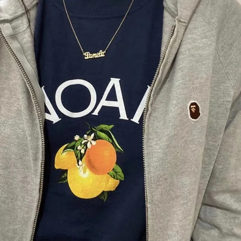 

Noah PRC Мужская хлопковая футболка свободного кроя, новая летняя футболка с фруктовым принтом ort Sve, повседневная круглая одежда для пар Ne American Brand