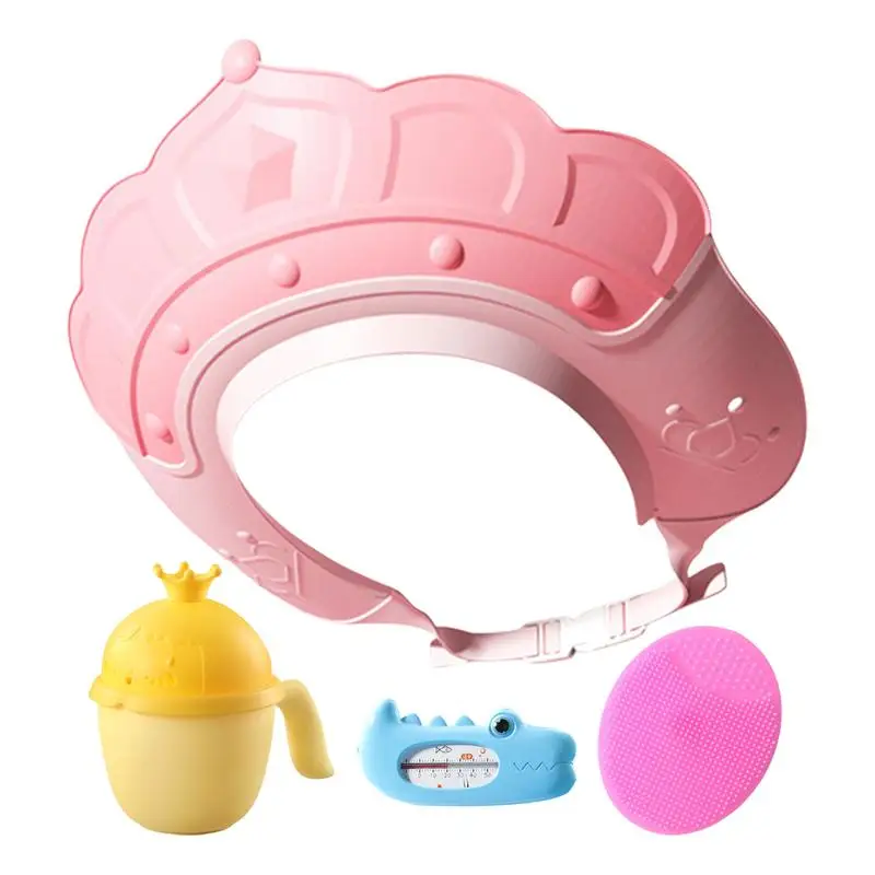 Bath Cap Hair Washing Shield With Water Temperature Gauge And Shampoo Cup Shampoo Cap With Shampoo Brush Protect Ears Eyes