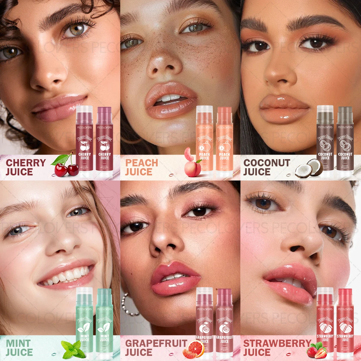 Bálsamo Labial de Frutas, Hidratante Natural para Labios, Bálsamo Labial con Color, Larga Duración, Apto para Otoño e Invierno, Cosméticos Labiales