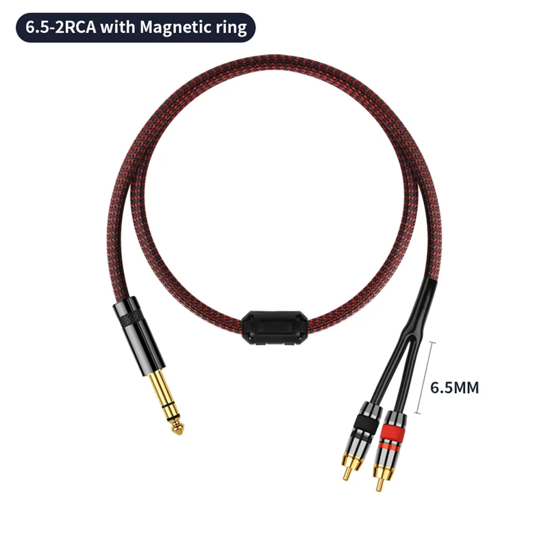 QINCROWN OFC Copper Monster Big 6.5mm to 2 RCA Double Lotus One Point Two Audio AUX Cable Mixer Amplifier Interface Wire