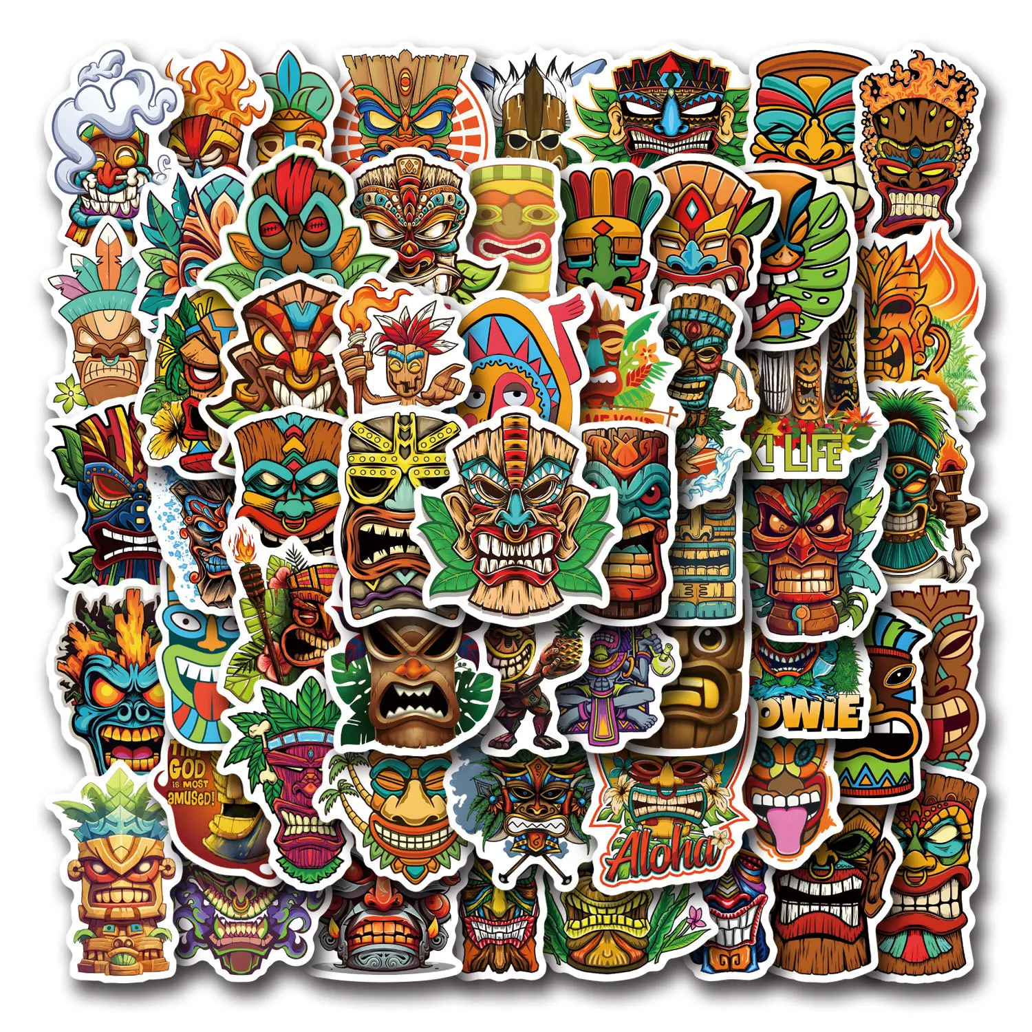 55 قطعة من ملصقات الرسوم المتحركة Tiki Mask Totem Graffiti المقاومة للماء DIY للهاتف المحمول والأمتعة والجيتار وملصقات كأس الكمبيوتر المحمول