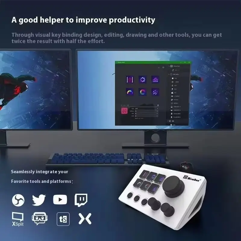 Mirabox N3 Macro Streamdeck Mini Keyboard dengan Layar LCD, Tombol Putar, Panel Kontrol Visual yang Dapat Disesuaikan untuk PC Gaming, Streaming, Studio