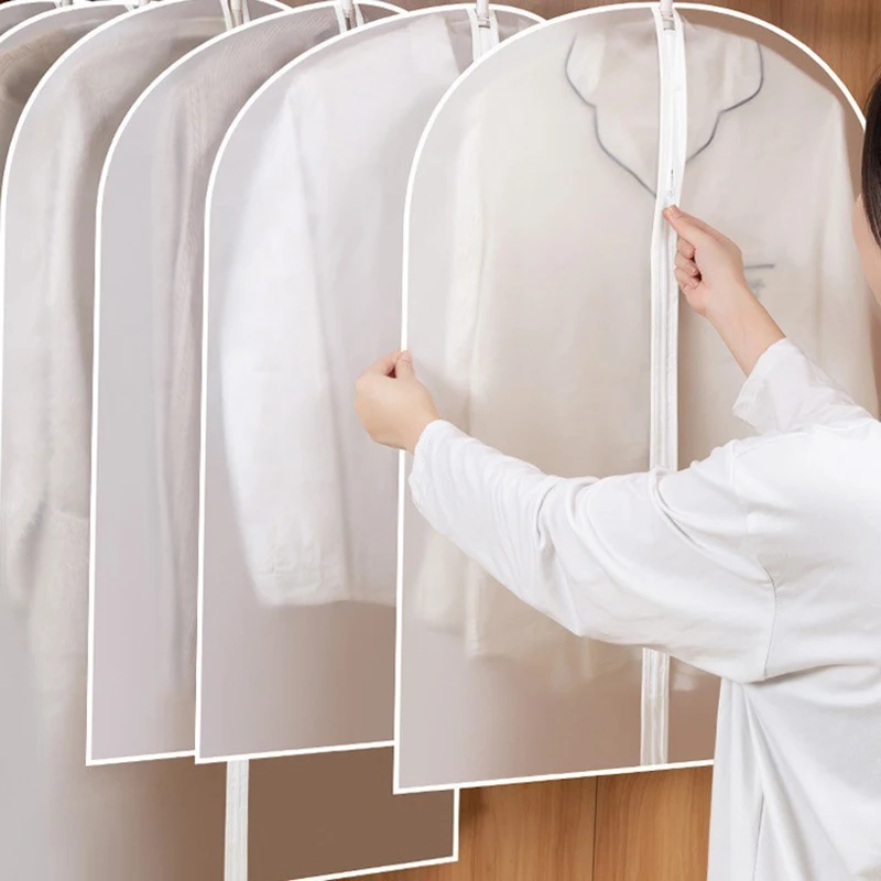

Утолщенный моющийся подвесной пылезащитный чехол для одежды, пальто, прозрачный, полностью закрытый, с застежкой-молнией, сумка для хранения одежды