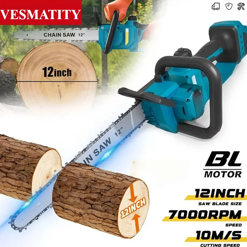 12 Inch Brushless Electric Chain Saw 2200W Rechargeable Cordless Graden Pruning Tools Portable Chainsaw for 18V-20V battery.