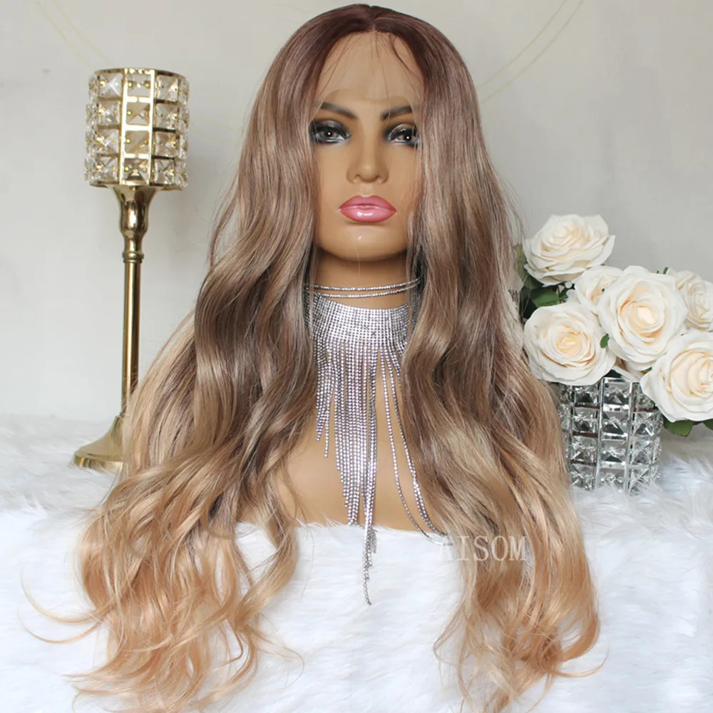 

Long Wave Ombre Brown Blonde Synthetic Lace Front Wig Transparent Lace Hair Wigs For Women Daily Use Heat Resistant Wig