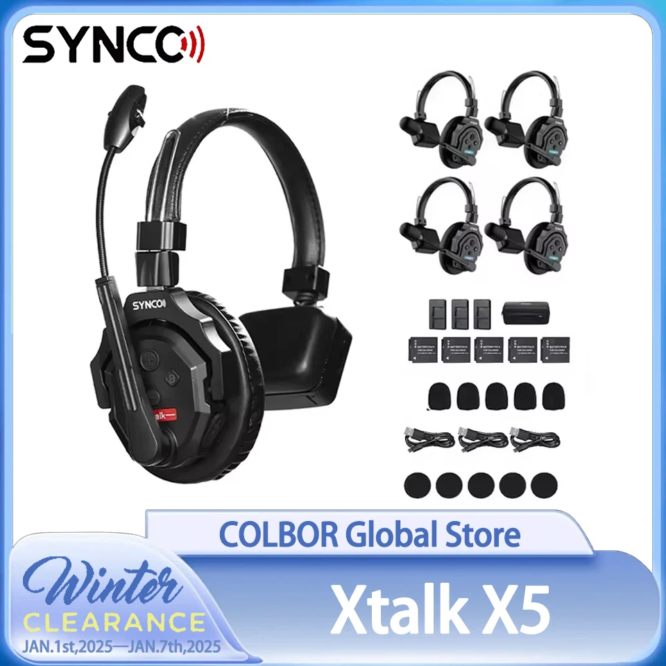 SYNCO Xtalk X5 2.4G Wireless Intercom System Full-Duplex Single-Ear Noise Remote Headset for Filmmaking Live Broadcast Televisio