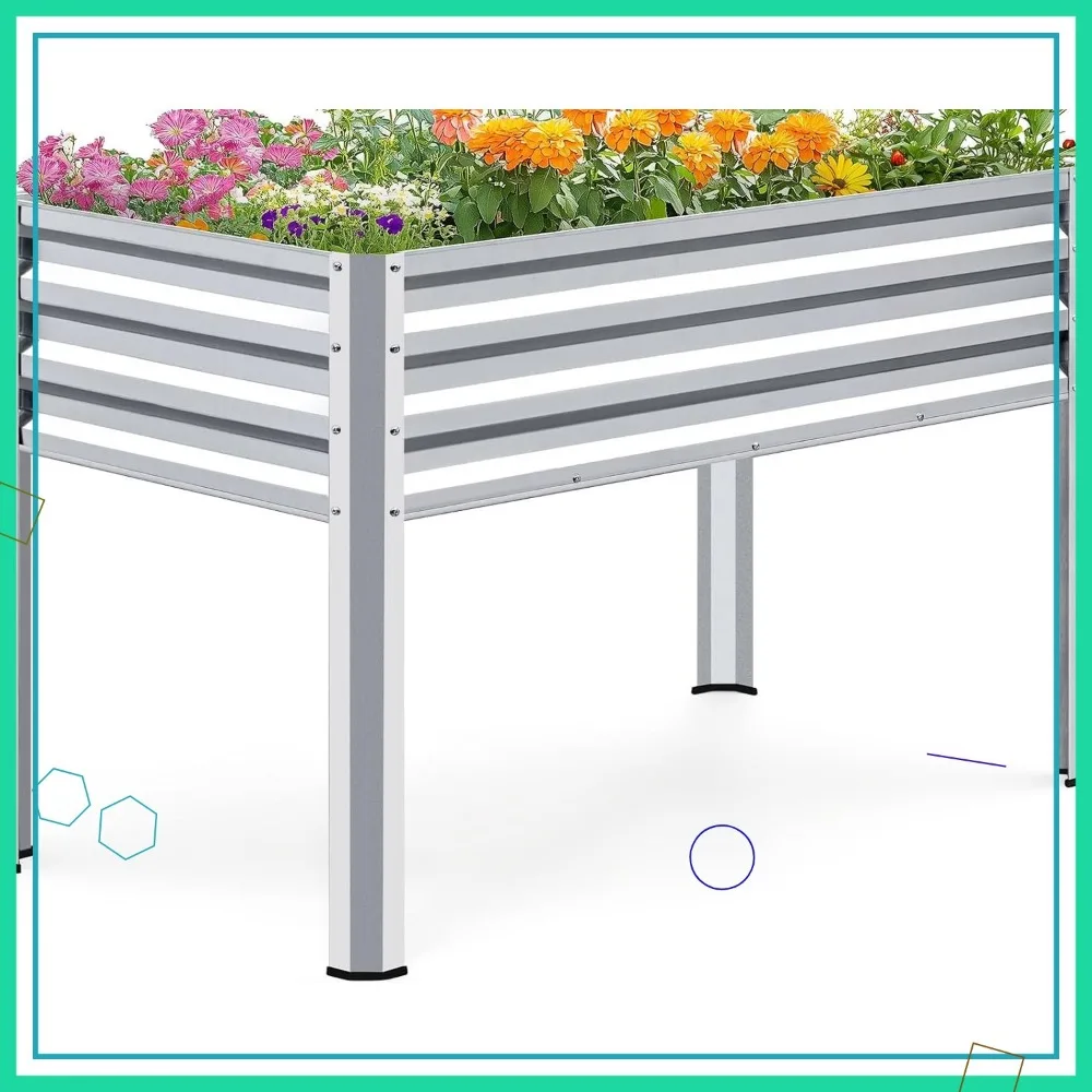 

Большая приподнятая садовая кровать с ножками, оцинкованная коробка для цветов 48x24x30 дюймов для балкона на заднем дворе, емкость 400 фунтов, серебро