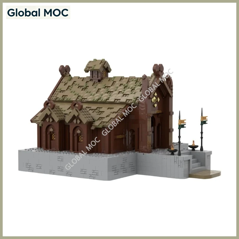 Ancient Golden Roof Royal Hall MOC Building Blocks Medieval Manor Construction Model Assembly Bricks for Fantasy Scene Display
