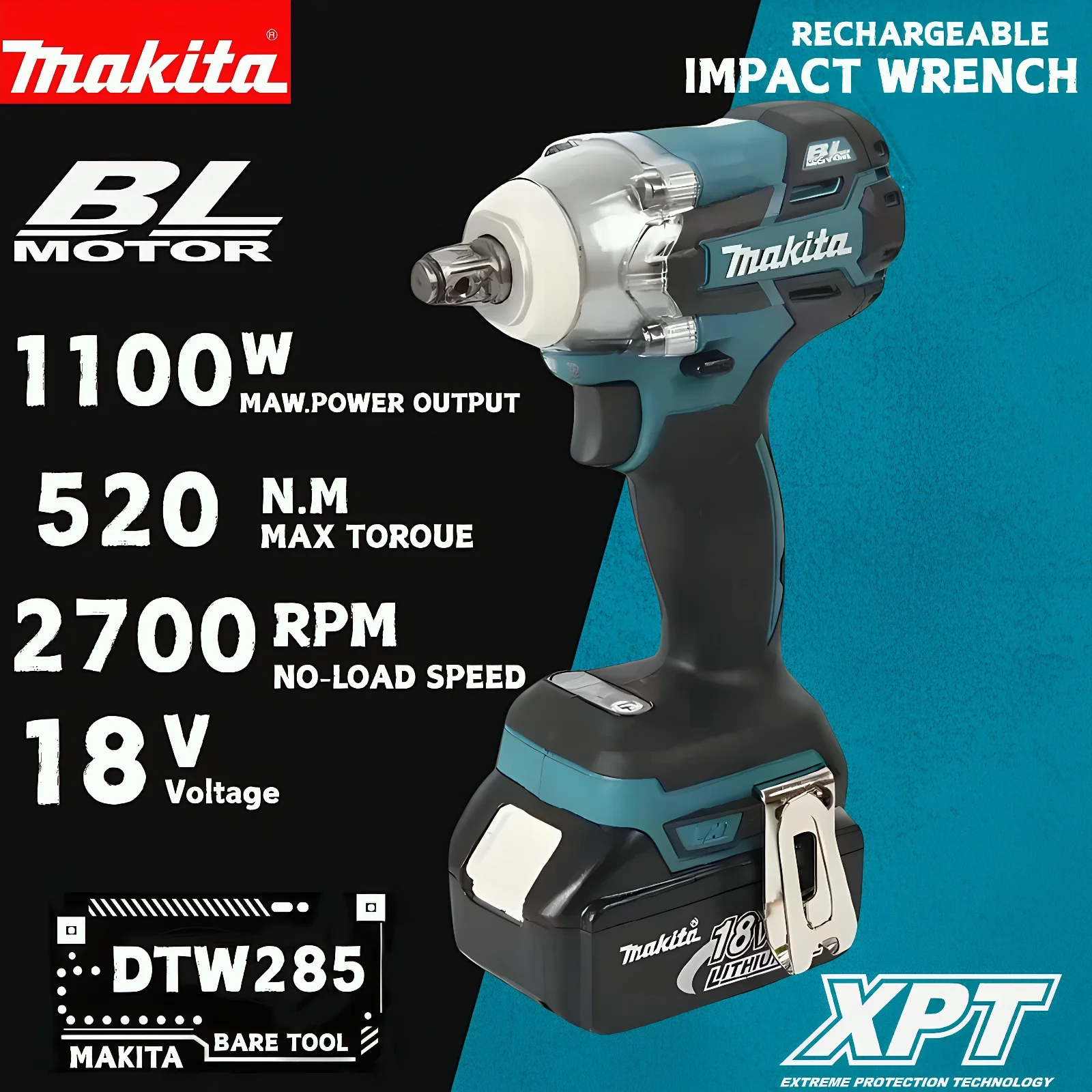 

Аккумуляторный ударный гайковерт Makita DTW285, 18В, высокий крутящий момент, литиевая батарея, инструмент для авторемонта