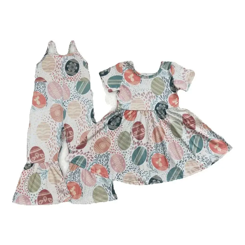 

Baby kids clothing Sibling summer girls Sibling Baby Girls Easter Eggs Colorful Jumpsuits Dresses