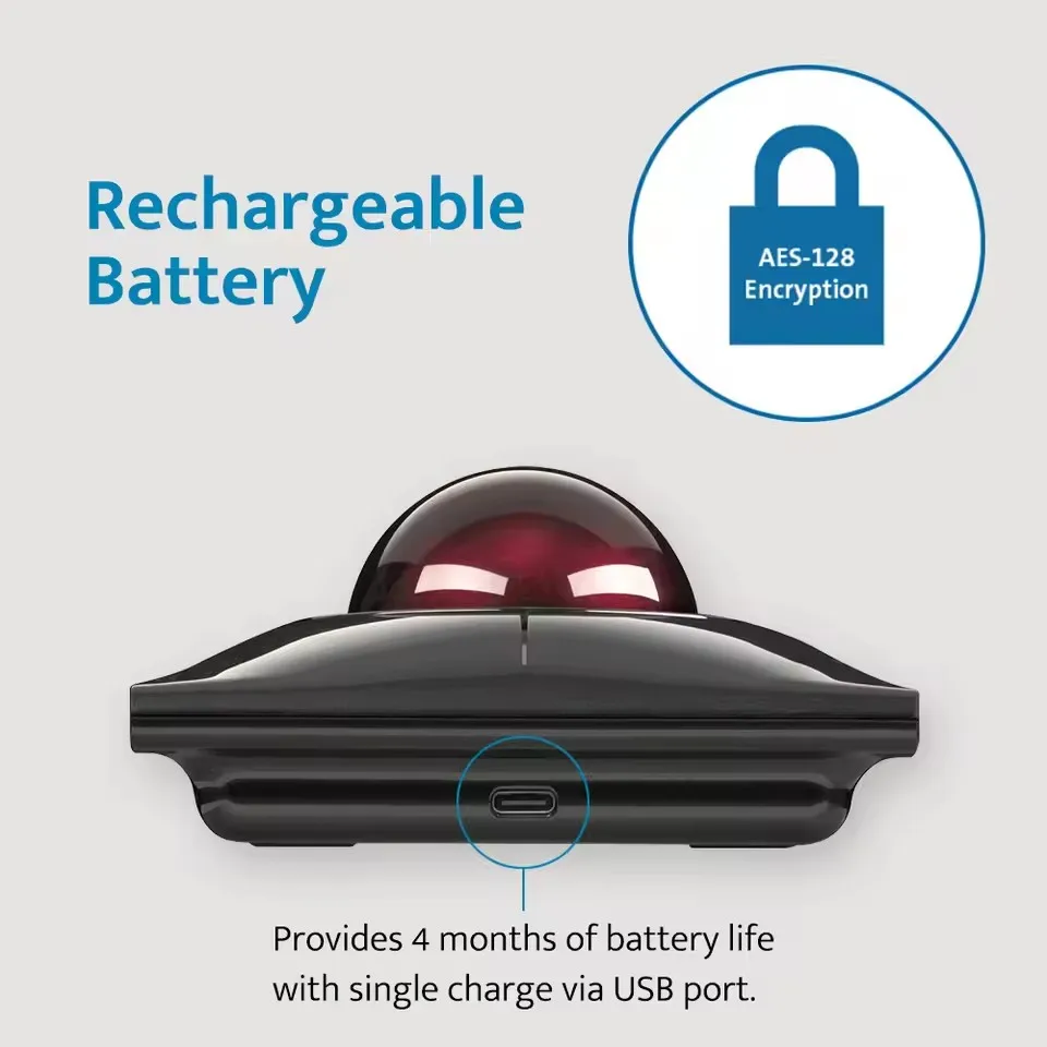 ماوس كرة التتبع اللاسلكي/السلكي من Kensington SlimBlade Pro مريح لليد اليسرى لـ CAD/الألعاب لنفق الرسغ K72080/K72081