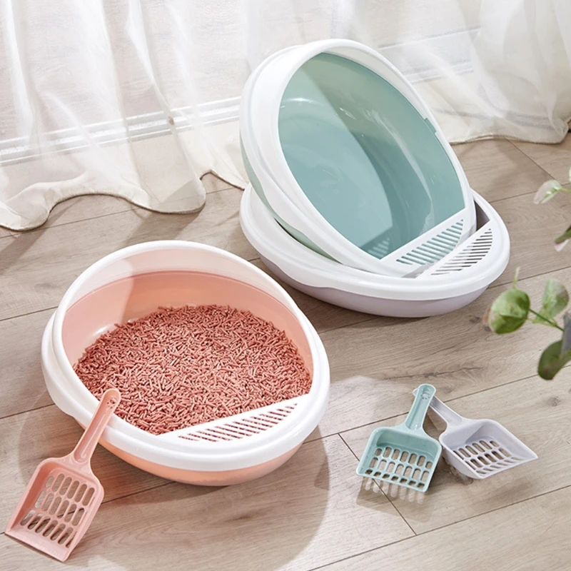 Open-Top for Cat Litter Box Kit Include Scoop Kitty Litter Box with Shield Semi-Enclosure Anti-Splash Pet Cleaning Suppl