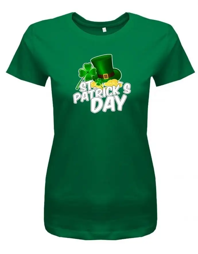 St Patricks Day Zylinder Kleeblatt Goldmünzen Irisch Damen T Shirt