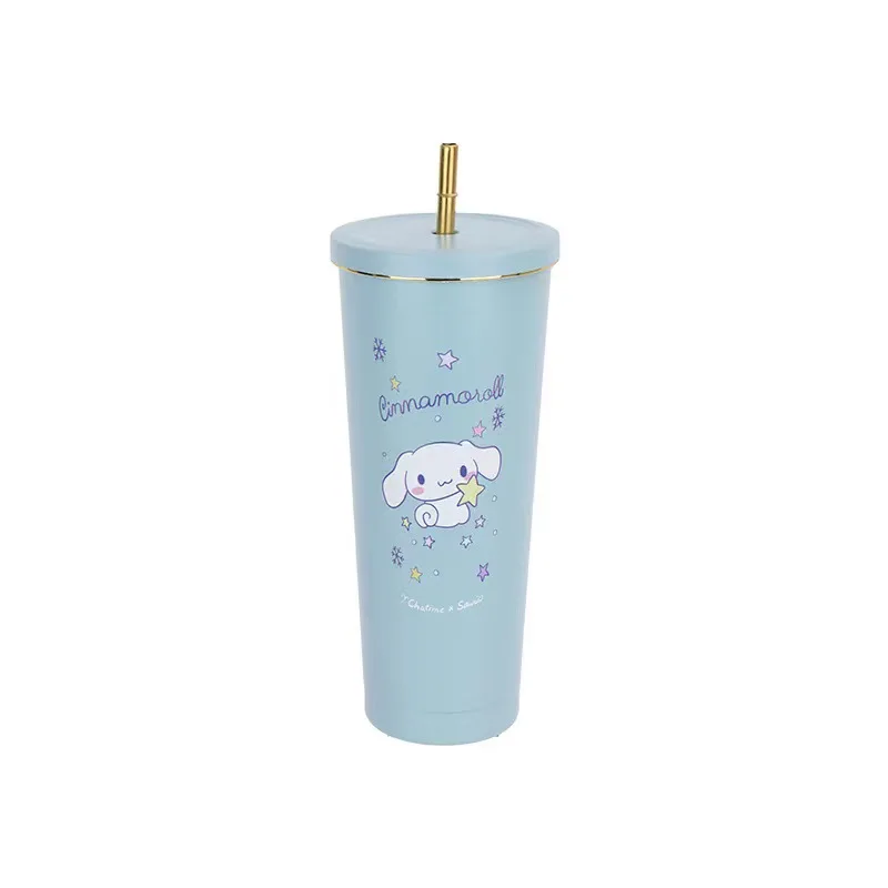 Taza Termo Kawaii Sanrio Hello Kitty Anime figura Kuromi Cinnamoroll 750Ml café coche paja Sus304 portátil regalo de oficina