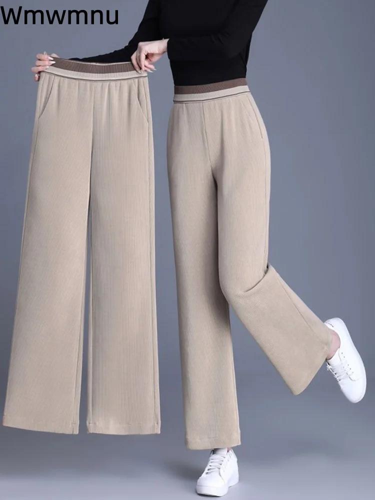 Pantalon élastique épais et chaud pour femmes, Baggy décontracté, Patchwork, mode, ample, taille haute, jambes larges, droit