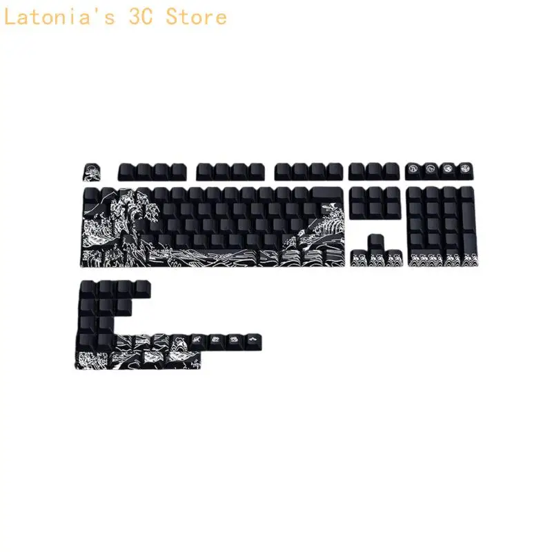 Fynmi Ukiyo e Artistic Keycaps PBT Material 127Key Cherries Profile Transparents Side Gravur für ANSI ISOs Mechanical X3UB – Detail 4