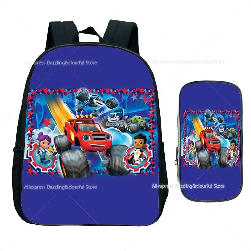 Blaze and the Monster Machines Backpacks 2Pcs Kids Set Bag with Pencil Case Boys Girls Kindergarten Rucksack Children Bookbags