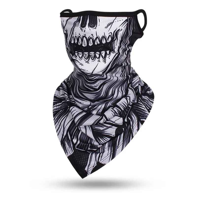 Unisex Skull Face Scarf Bandana Ear Loops Face Balaclava Sports Neck Gaiters Digital Print Outdoor Windproof Thin Triangle Scarf