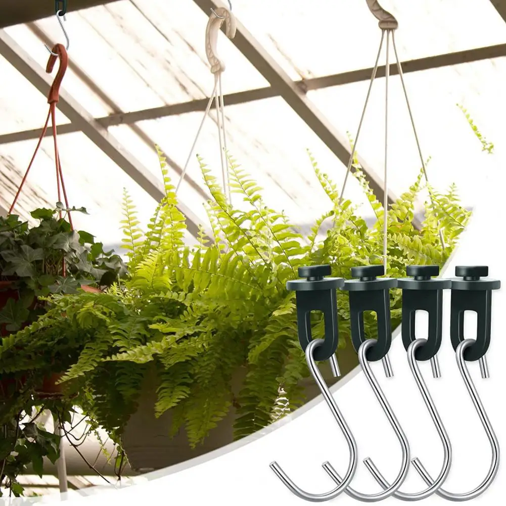 1 Set Plant Hanging Hook 360 Degree Rotation Multi-functional Greenhouse Stainless Steel S-shaped Hook Fixing Clip Garden Supply