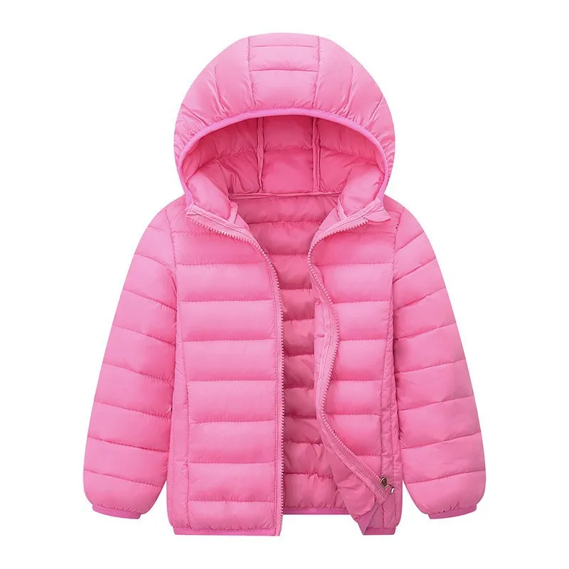 2024 Autumn Winter Children Light Thin Down Cotton Jacket Baby Boys Girls Hooded Coat Kids Solid Color Down & Parkas