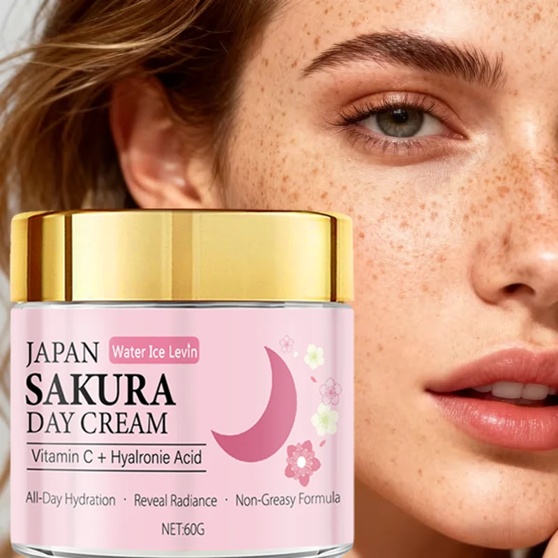Crema de día japonesa Sakura. Vitamina C Niacinamida Colágeno Ácido Hialurónico Glicerina. Brillano de hidratación durante todo el día. No graso. 60g.