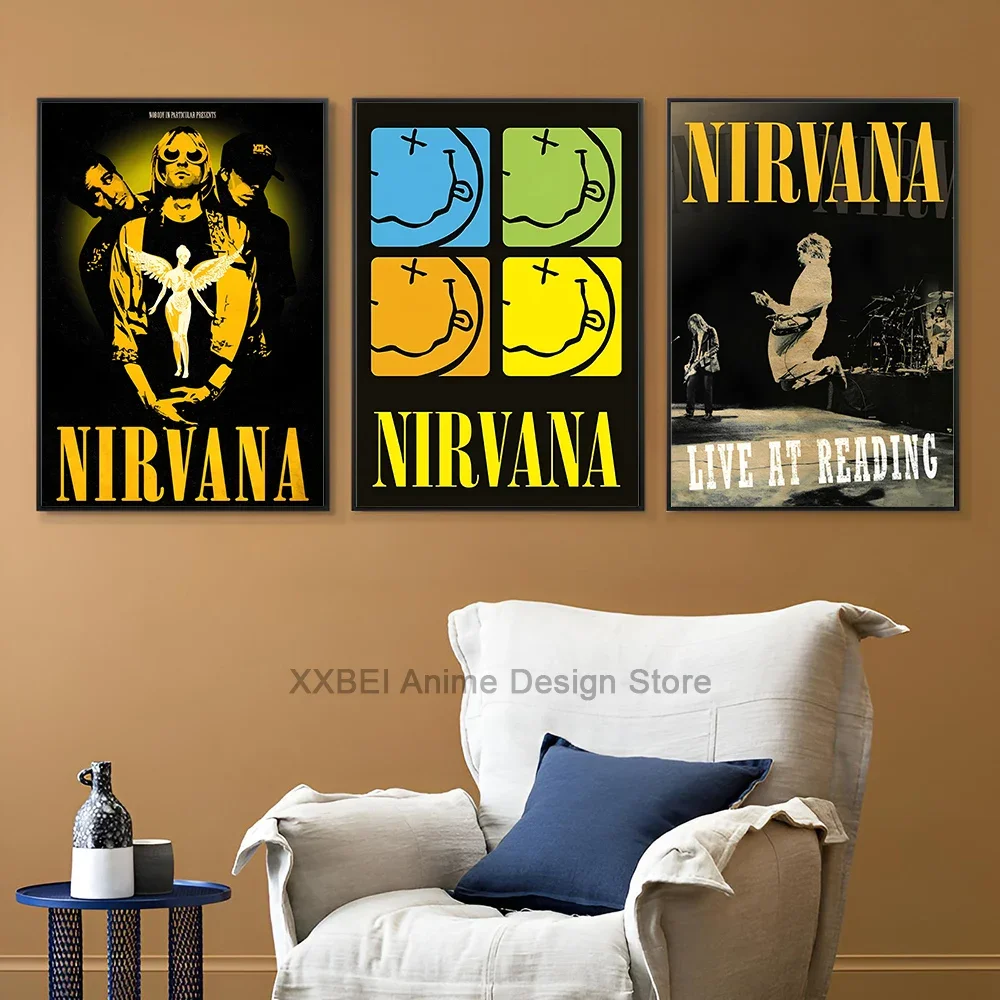 1pc Modern Indoor Decoration Mural American Rock Band N-Nirvanas Poster Wall Sticker Bedroom Living Room Hanging Painting Core