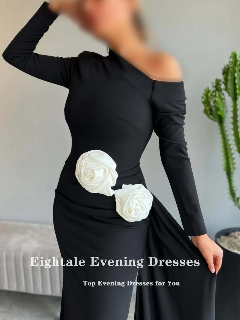 Eightale Arabic Evening Dress One Shoulder 3D Flowers Long Sleeves Prom Gown Customized Wedding Party Dress Mermaid