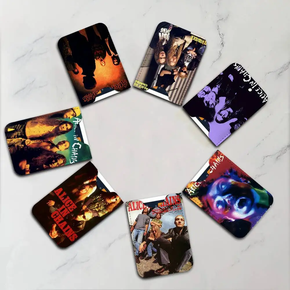Band A-Alice I-In C-Chains Men Women Universal PU Leather Business Card Holder ID Credit Card Organizer Pocket Size Card Case