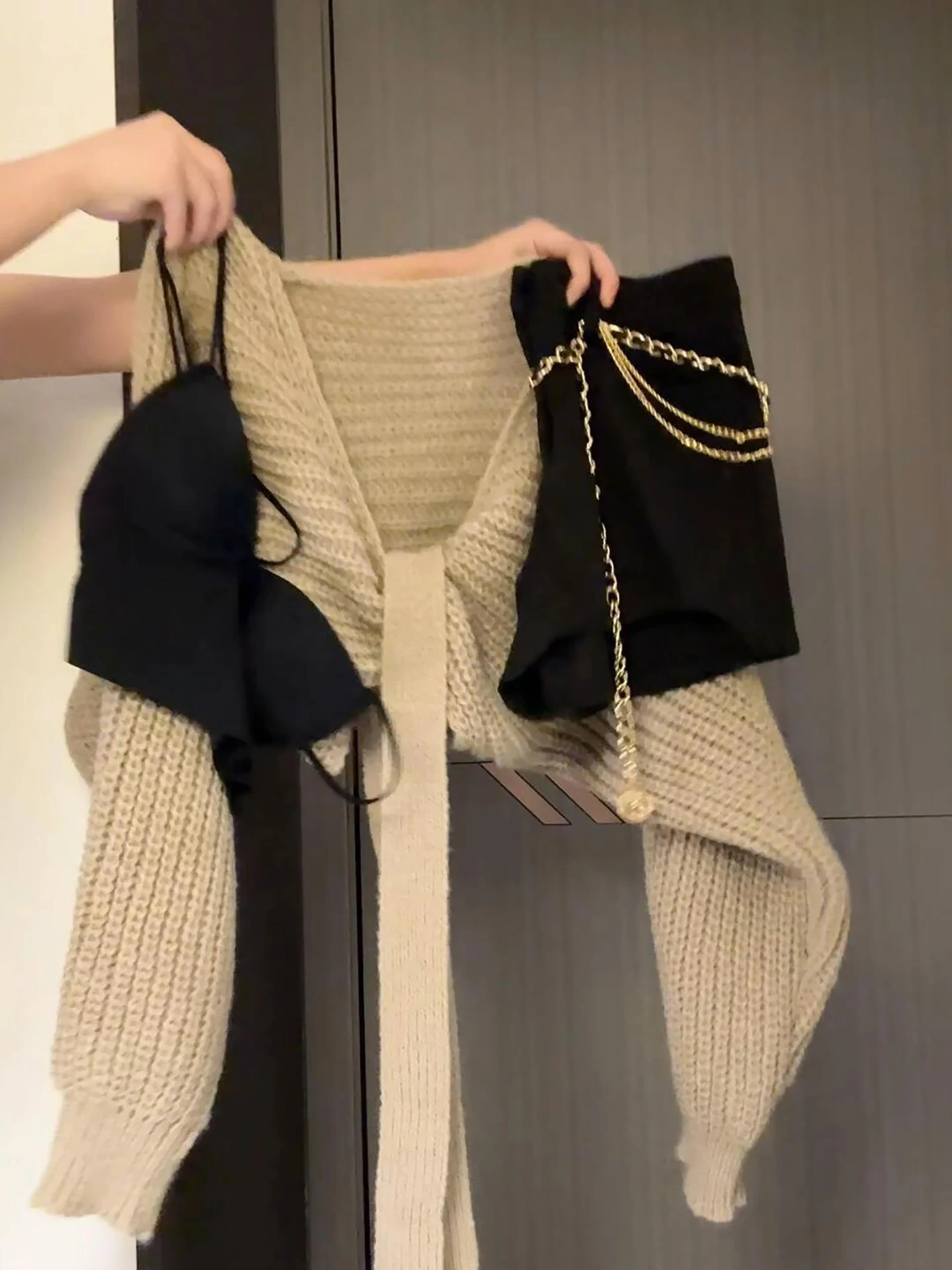 

Sexy Spicy Girl Knot Two-Piece Knitted Sweater ort Sve Long Sve Women's Outerwear Autumn High-End Feelings