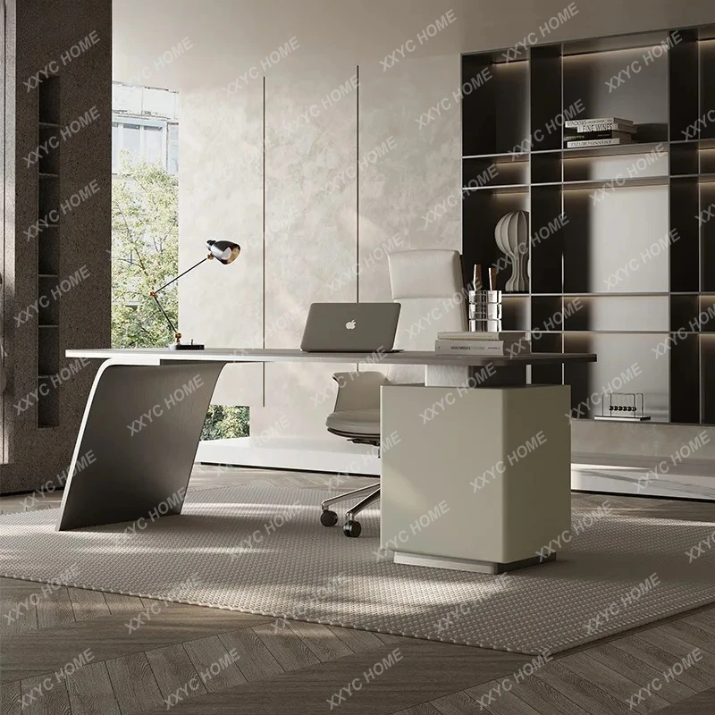 

Современный стол из каменной плиты, простой, но элегантный дизайн, офисный стол и стул, средневековый офисный стол.