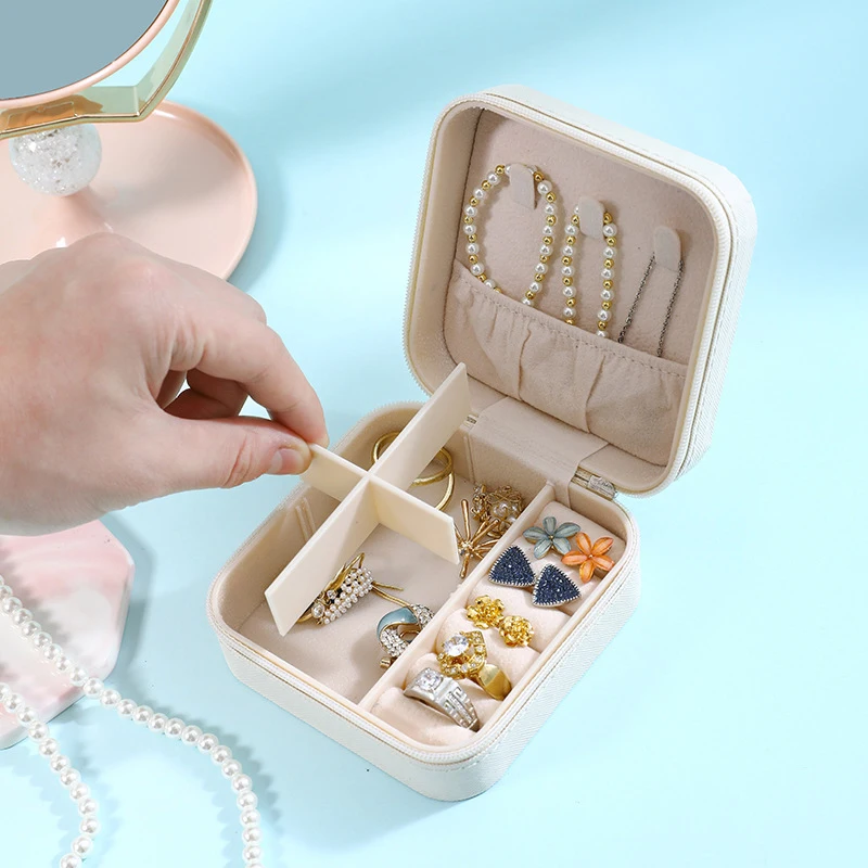 Mini Jewelry Storage Box Portable Family Travel Earrings Necklace Storage Box Female Ring Organizer PU Leather Display Box