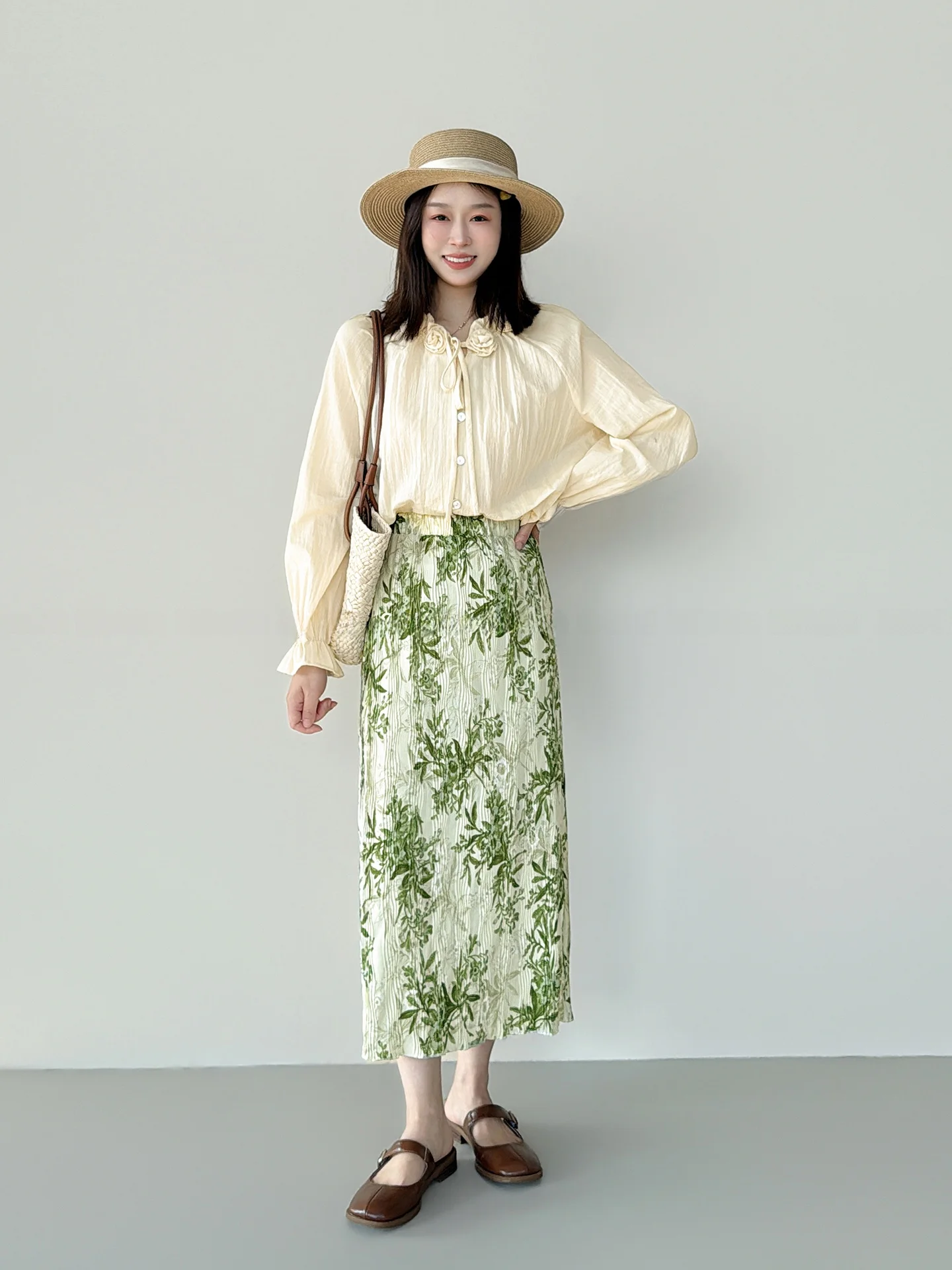 

Retro Rose Print irt for ort Women Spring 2026 Bell Sve Design Comfortable Breathable Cotton Blend Korean Sle Commut...