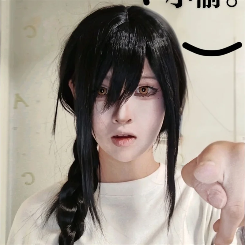 أنيمي بالمنشار رجل Nayuta الكبار شعر مستعار تأثيري أسود طويل جديلة الشعر مقاومة للحرارة بيروكات صناعية هالوين كرنفال الدعامة