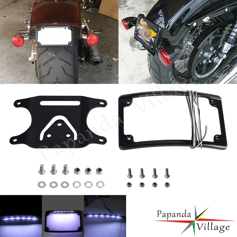 Motorcycle Rear Number License Plate Mount Relocation Holder Bracket LED Frame Lights For Harley FXDB FXDX FXLR FXLRS FXLRST