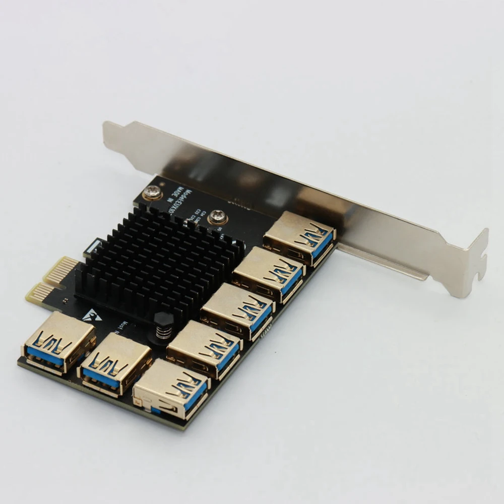 Tarjeta adaptadora PCIE 1 a 7, tarjeta elevadora PCI Express, ranura PCI-E 1X a 16x, extensor elevador USB 3,0 para minería de tarjetas de Video