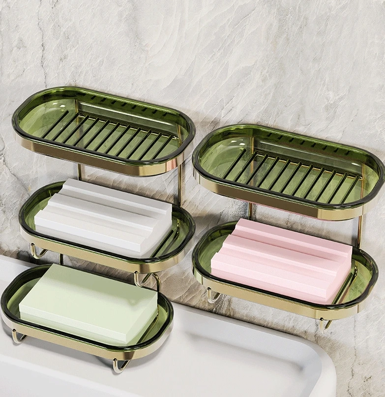 

Double layer soap box non perforated wall mounted drainage shelf