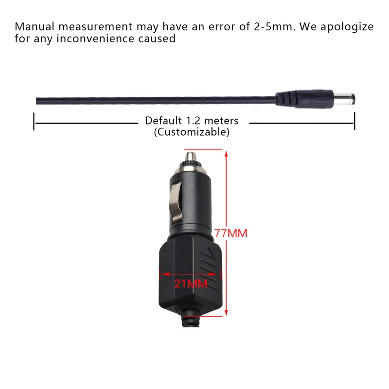 Driving Recorder Charging Cable DC Plug Universal 12V 2A Car Cigarette Lighter Charger Massage Pillow Power Adapter